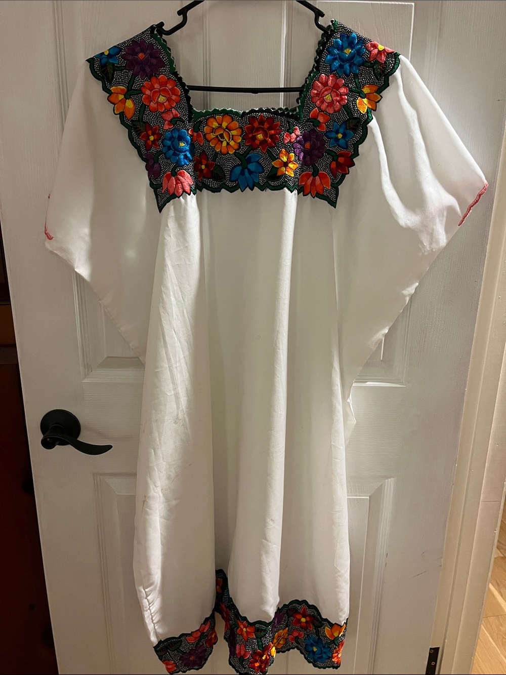 White Kids Dress with Multicolor Floral Embroidered Yoke